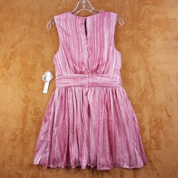 AQUA Womens Dress Medium Pink Shimmer Fit Flare Skater Empire Keyhole Neck - Picture 5 of 9